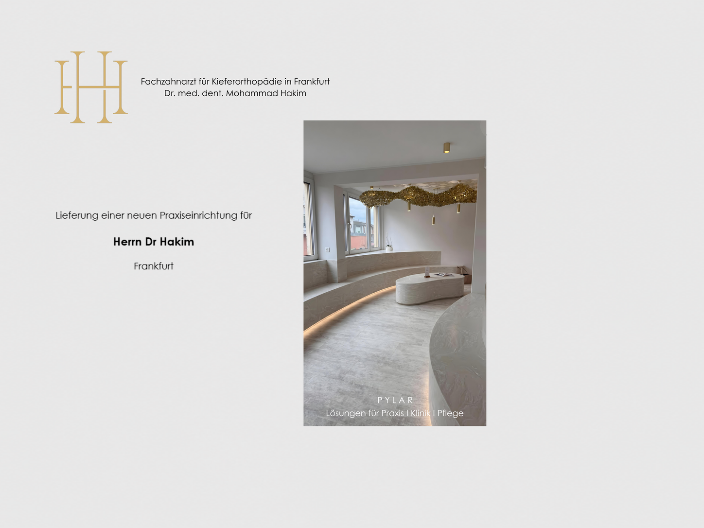 Titelbild der Projektstory zur Praxiseinrichtung der Kieferorthopädie-Praxis Dr. Hakim in Frankfurt, Wartebereich mit Sitzbänken in organischen Formen aus Mineralwerkstoff Corian